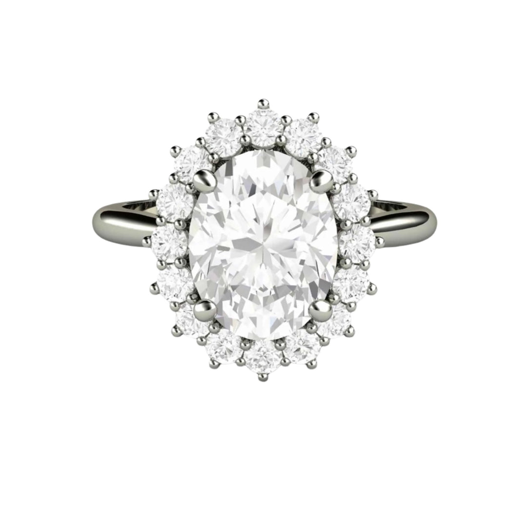 Antique Style Moissanite Oval Cocktail Ring, 2 Carat Colorless Moissanite Statement Ring, White Gold