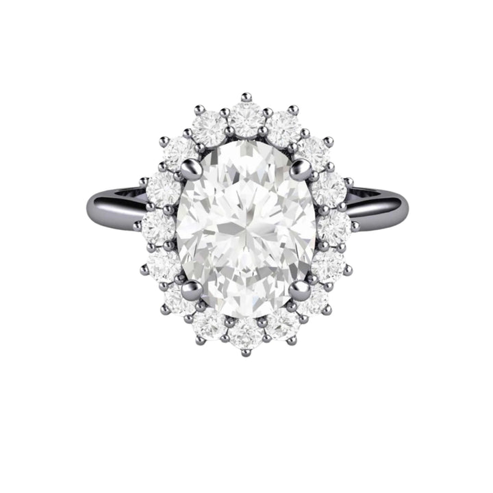 Vintage Inspired Oval Moissanite Ring, Platinum Heirloom Ring, Lab Created Diamond Alternative