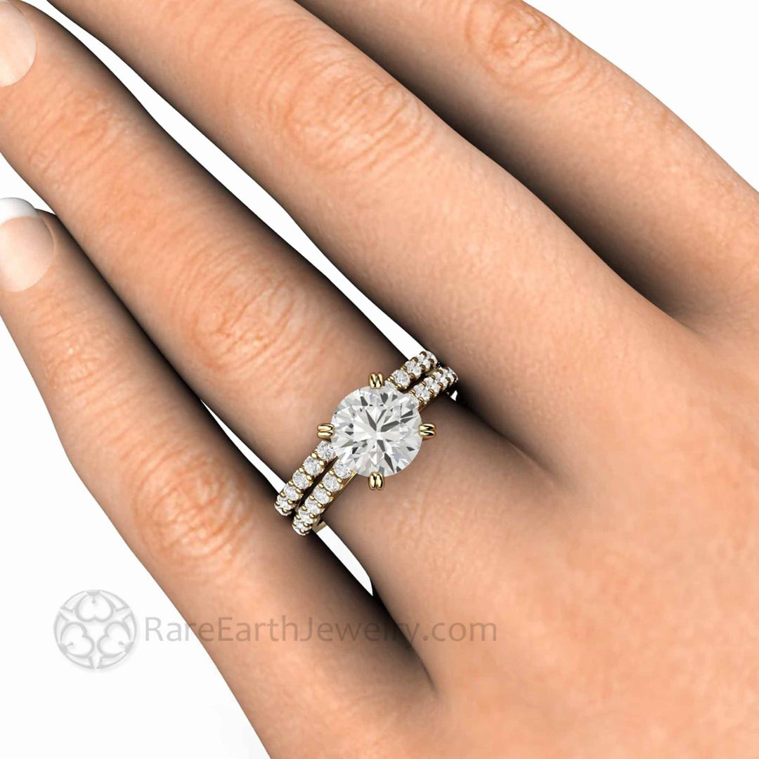 2ct Round Moissanite Solitaire Engagement Ring, Wedding Set on the Hand