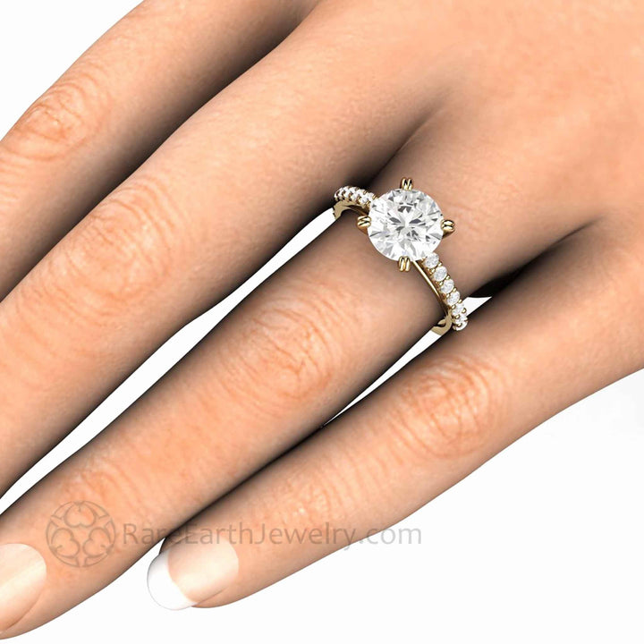 2 Carat Moissanite Solitaire Engagement Ring, Classic Cathedral Setting on the Hand