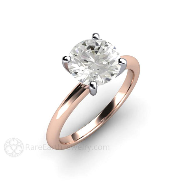 2ct Classic Four Prong Forever One Moissanite Solitaire Engagement Ring 18K Rose Gold - Engagement Only - Rare Earth Jewelry