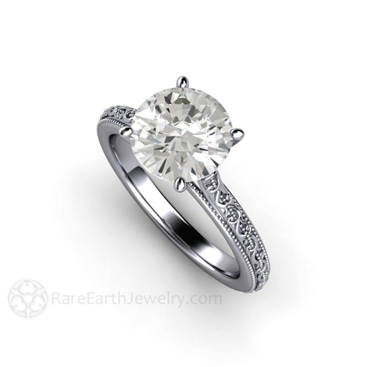 2ct Moissanite Engagement Ring Vintage Solitaire Milgrain Filigree - Rare Earth Jewelry