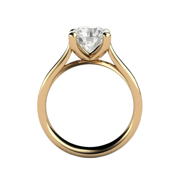 2 Carat Moissanite Engagement Ring Classic 4 Prong Solitaire Cathedral Setting, Profile View