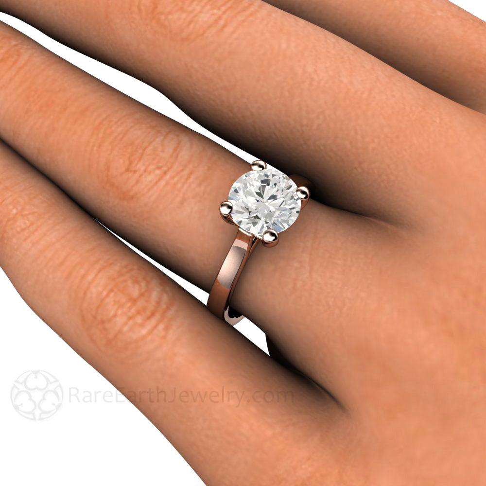 2 Carat Moissanite Engagement Ring,  8mm Round Solitaire on the Hand