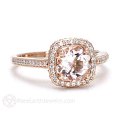 2ct Morganite Engagement Ring Pave Diamond Halo Cathedral Setting 18K Rose Gold - Rare Earth Jewelry