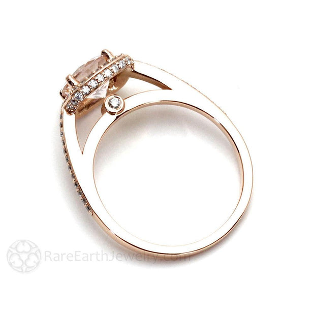 2ct Morganite Engagement Ring Pave Diamond Halo Cathedral Setting 18K Rose Gold - Rare Earth Jewelry