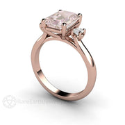 2ct Pink Morganite Ring Engagement 3 Stone with Diamonds 18K Rose Gold - Rare Earth Jewelry