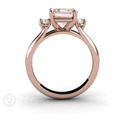 2ct Pink Morganite Ring Engagement 3 Stone with Diamonds 18K Rose Gold - Rare Earth Jewelry