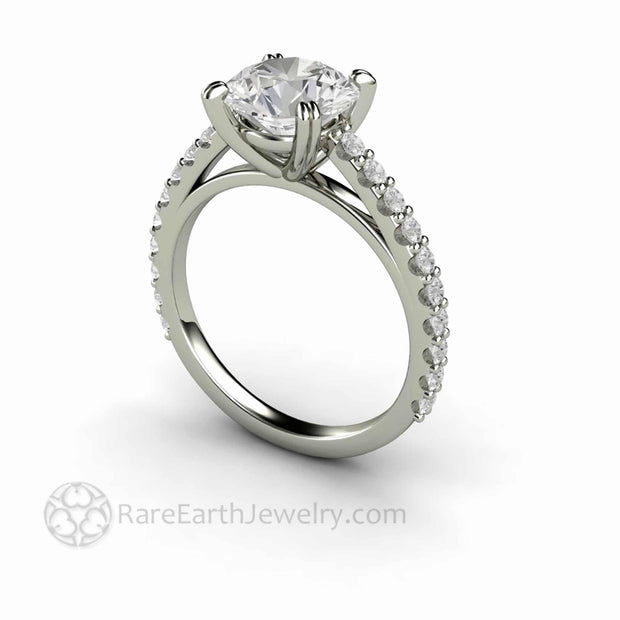 2ct Round Moissanite Solitaire Engagement Ring with Double Prongs - 14K White Gold - Engagement Only - April - Moissanite - Round - Rare Earth Jewelry