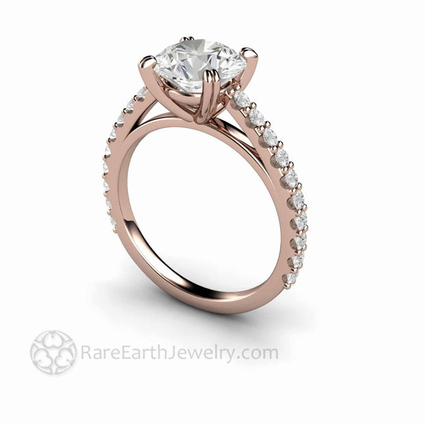 2ct Round Moissanite Solitaire Engagement Ring with Double Prongs 14K Rose Gold - Engagement Only - Rare Earth Jewelry