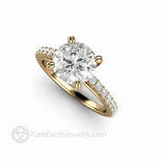 2ct Round Moissanite Solitaire Engagement Ring with Double Prongs 14K Yellow Gold - Wedding Set - Rare Earth Jewelry