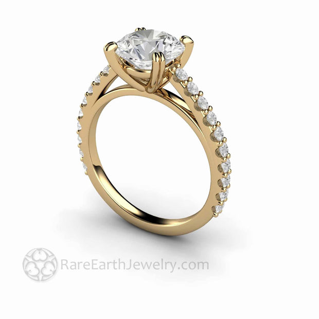 2ct Round Moissanite Solitaire Engagement Ring with Double Prongs 14K Yellow Gold - Engagement Only - Rare Earth Jewelry