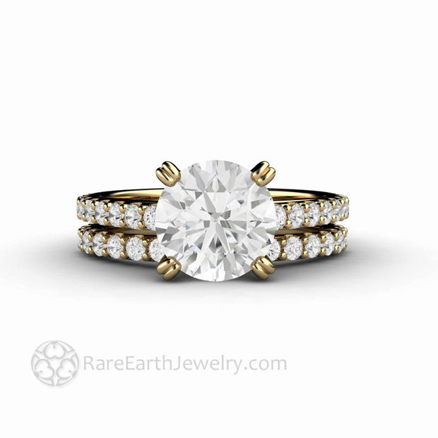 2ct Round Moissanite Solitaire Engagement Ring with Double Prongs - 14K Yellow Gold - Wedding Set - April - Moissanite - Round - Rare Earth Jewelry