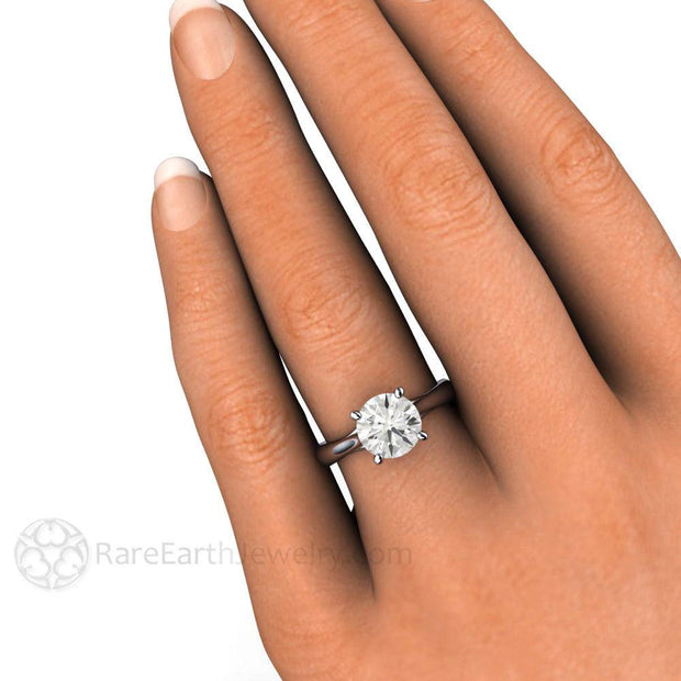 2ct Solitaire Engagement Ring Round Cut White Sapphire Filigree Design - Platinum - April - Round - Sapphire - Rare Earth Jewelry