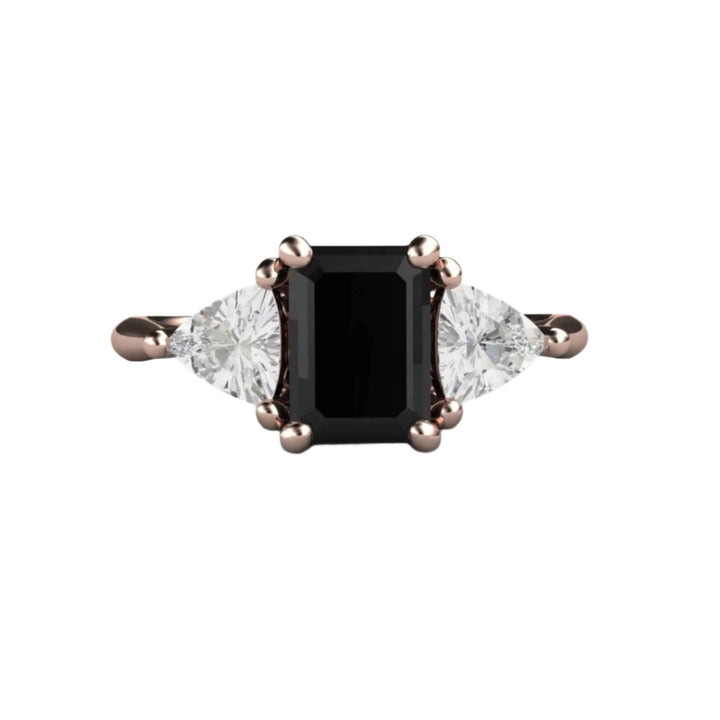 Emerald Cut Black Gemstone Engagement Ring, Natural Black Spinel and White Sapphire Ring