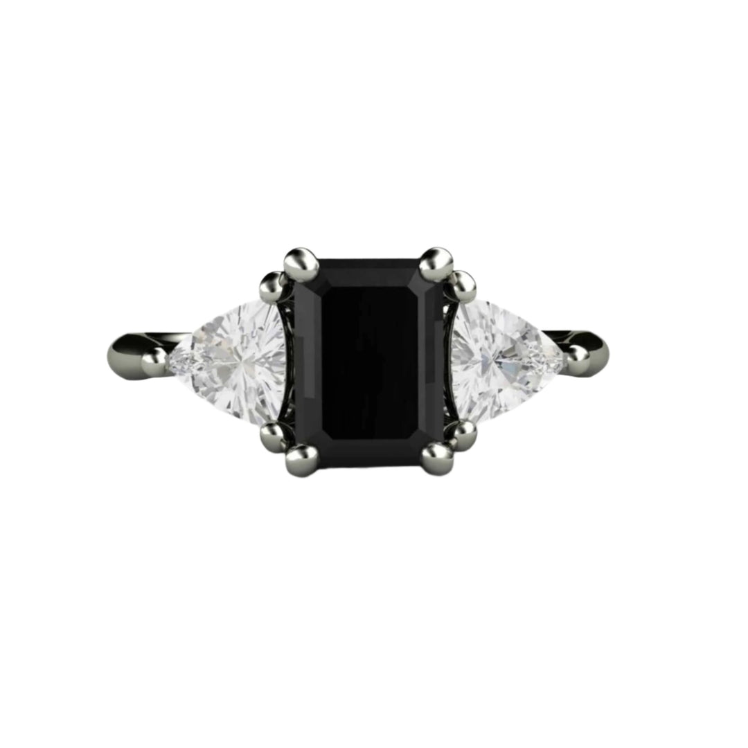 Unique Engagement Ring with Black Stone, Natural Black Spinel Ring, Vintage Inspired Design