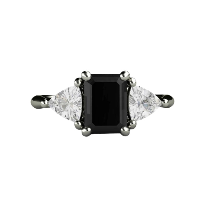 Unique Engagement Ring with Black Stone, Natural Black Spinel Ring, Vintage Inspired Design