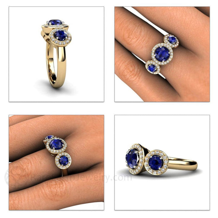 Blue Sapphire and Diamond Engagement Ring, Lab Created Sapphire Ring, Sapphire Wedding Ring