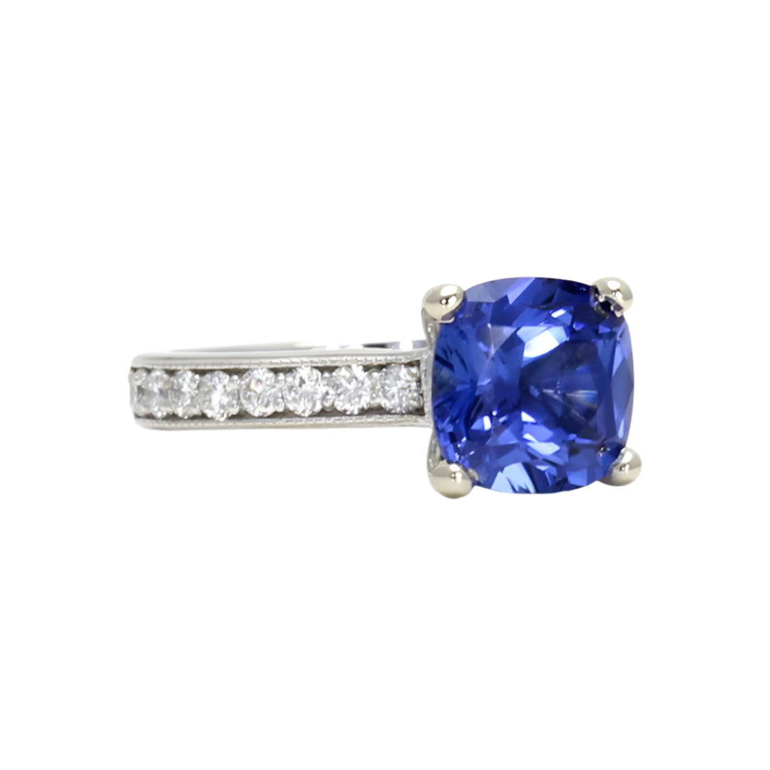 8mm Cushion Cut Blue Sapphire Engagement Ring with 3ct Vivid Chatham Lab Grown Sapphire Ring, Blue Gemstone Ring |  Rare Earth Jewelry