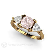 3 Stone Cushion Cut Light Pink Sapphire Ring with White Sapphire Trillions 18K Yellow Gold - Rare Earth Jewelry