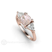 3 Stone Cushion Cut Light Pink Sapphire Ring with White Sapphire Trillions 18K Rose Gold - Rare Earth Jewelry