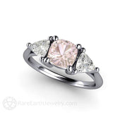 3 Stone Cushion Cut Light Pink Sapphire Ring with White Sapphire Trillions Platinum - Rare Earth Jewelry