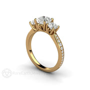 3 Stone Cushion Moissanite Engagement Ring Forever One 18K Yellow Gold - Rare Earth Jewelry