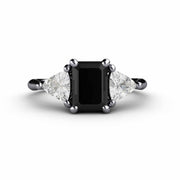 3 Stone Engagement Ring Black Spinel with White Sapphire Trillions Platinum - Engagement Only - Rare Earth Jewelry