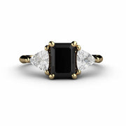 3 Stone Engagement Ring Black Spinel with White Sapphire Trillions 14K Yellow Gold - Engagement Only - Rare Earth Jewelry