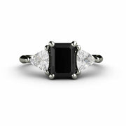 3 Stone Engagement Ring Black Spinel with White Sapphire Trillions 14K White Gold - Engagement Only - Rare Earth Jewelry