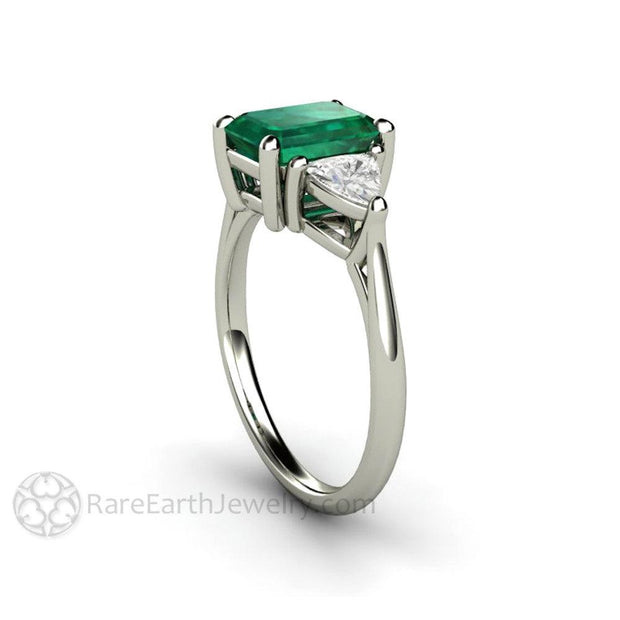 3 Stone Green Emerald Engagement Ring May Birthstone - Rare Earth Jewelry