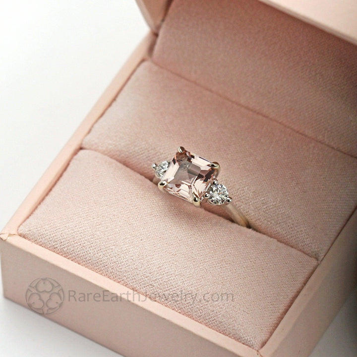 Morganite Asscher Cut Ring, Unique Pink Stone Engagement Ring, Romantic and Feminine Design