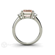 3 Stone Morganite Engagement Ring Emerald Cut with Diamonds Platinum - Rare Earth Jewelry