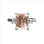 3 Stone Morganite Engagement Ring Emerald Cut with Diamonds 18K White Gold - Rare Earth Jewelry