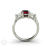 3 Stone Ruby Engagement Ring Emerald Cut with White Sapphire Trillions 18K White Gold - Engagement Only - Rare Earth Jewelry