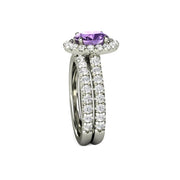 Pave Purple Sapphire Ring or Engagement Oval Diamond Halo 14K White Gold - Engagement Only - Rare Earth Jewelry