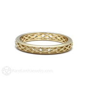 3mm Vintage Style Filigree Wedding Band with Milgrain 14K Yellow Gold - Rare Earth Jewelry