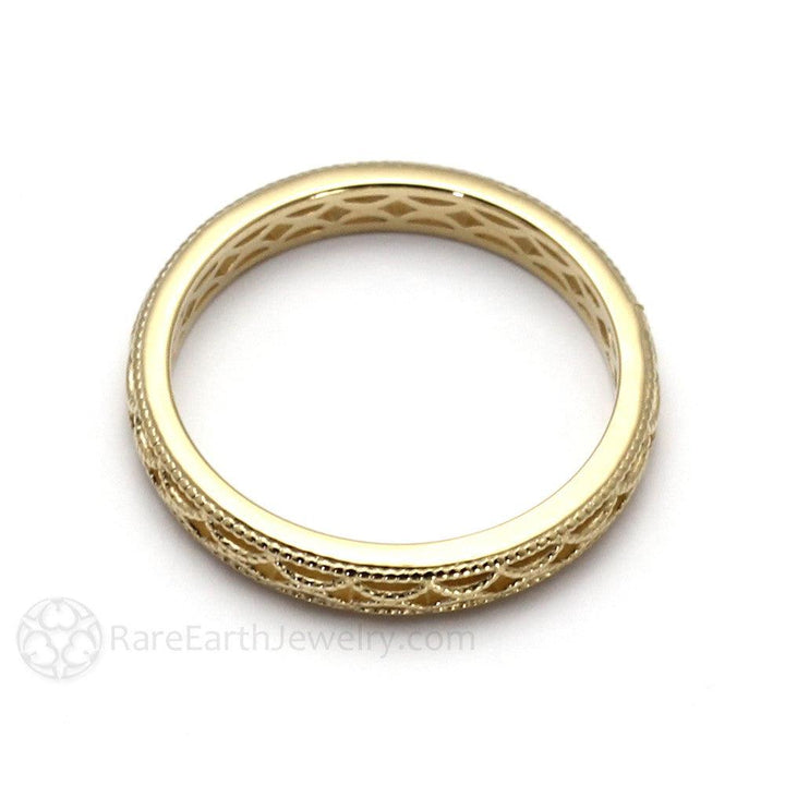 3mm Vintage Style Filigree Wedding Band with Milgrain - Rare Earth Jewelry