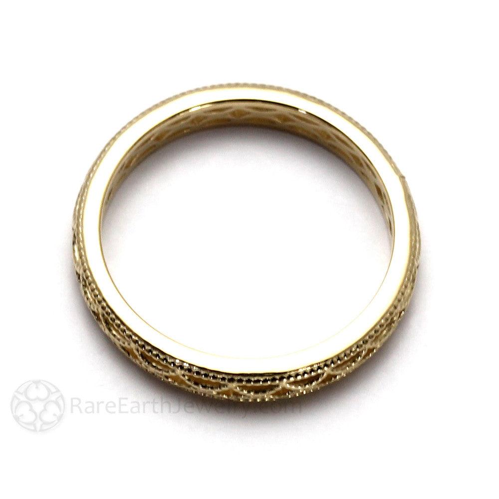 3mm Vintage Style Filigree Wedding Band with Milgrain - Rare Earth Jewelry