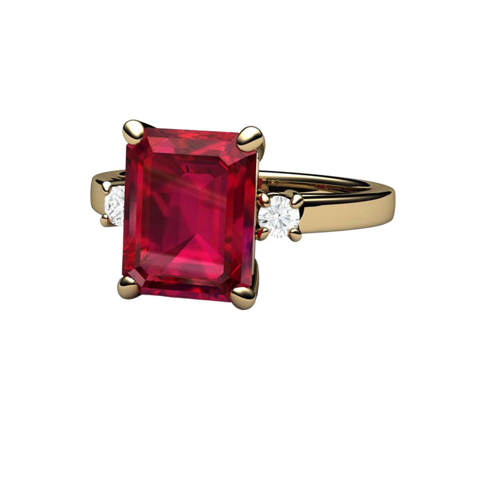 4ct Emerald Cut Ruby Engagement Ring, Ruby and Diamond Ring, Gold and Platinum