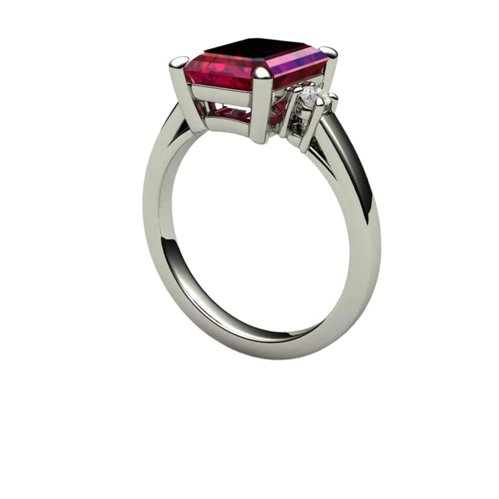 4ct Emerald Cut Ruby Ring with Diamonds, Lab Created Ruby Engagement Ring, White Gold