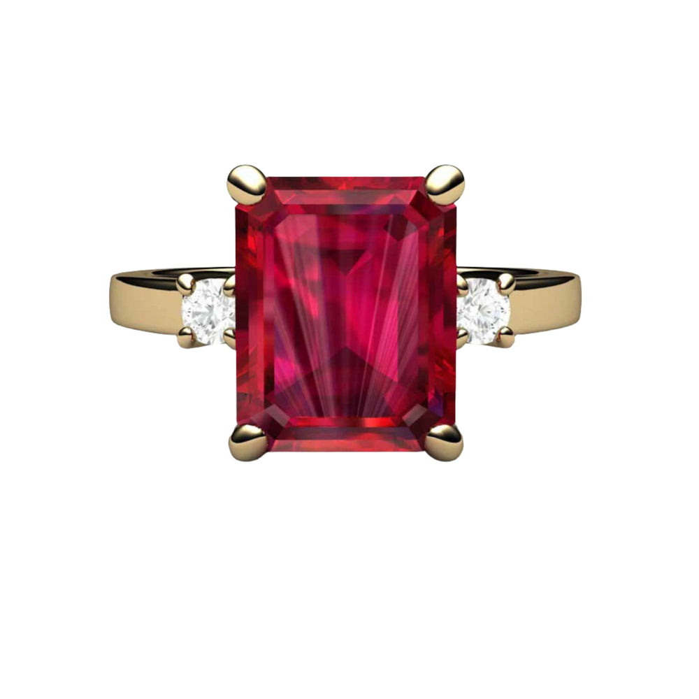 Large Emerald Cut Ruby Ring, Lab Created Ruby Engagement Ring, Diamond Accents 