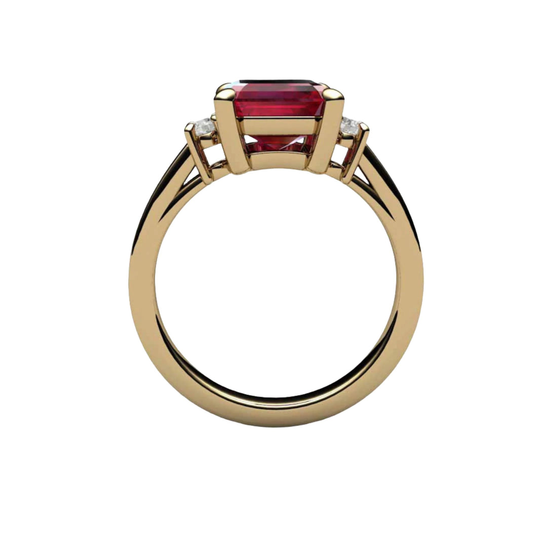 4ct Emerald Cut Ruby Engagement Ring, Ruby and Diamond Ring, Thru View