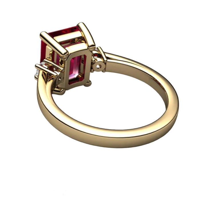 4ct Emerald Cut Ruby Engagement Ring, Ruby and Diamond Ring, Profile View