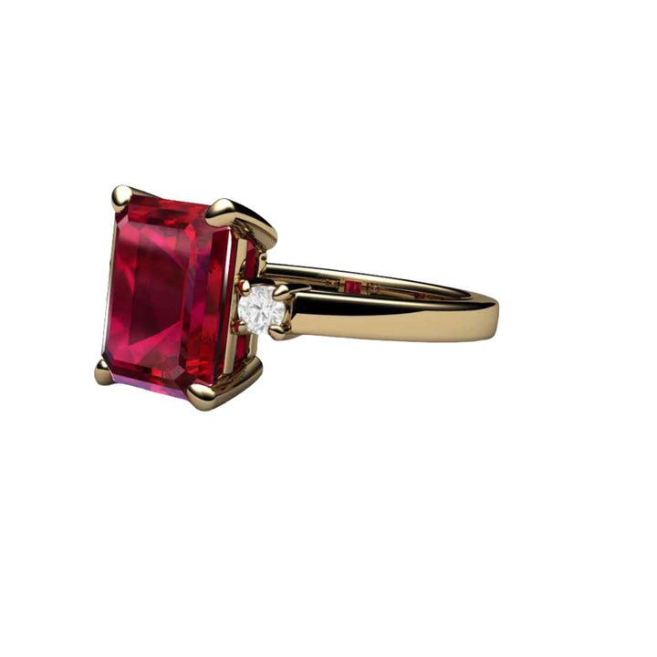 Emerald Cut Ruby Statement Ring, Lab Grown Ruby Engagement Ring, Side View