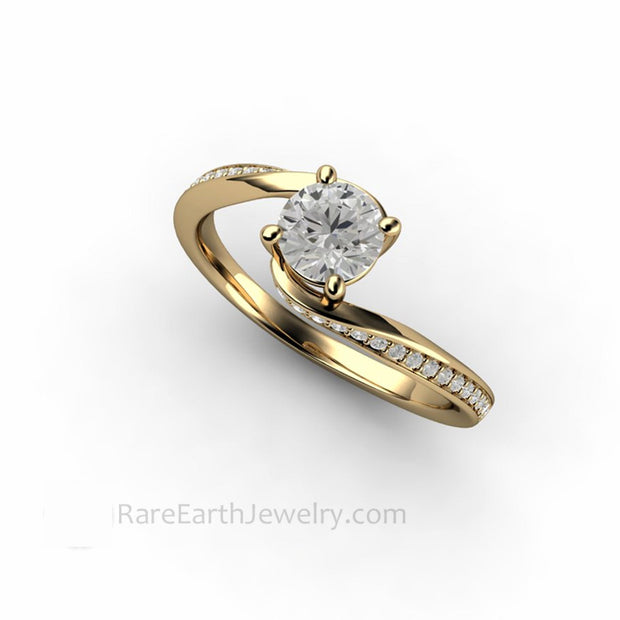 .50ct Round Lab Grown Diamond Solitaire Engagement Ring Bypass Setting 14K Yellow Gold - Rare Earth Jewelry