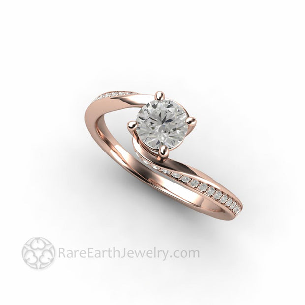 .50ct Round Lab Grown Diamond Solitaire Engagement Ring Bypass Setting 18K Rose Gold - Rare Earth Jewelry