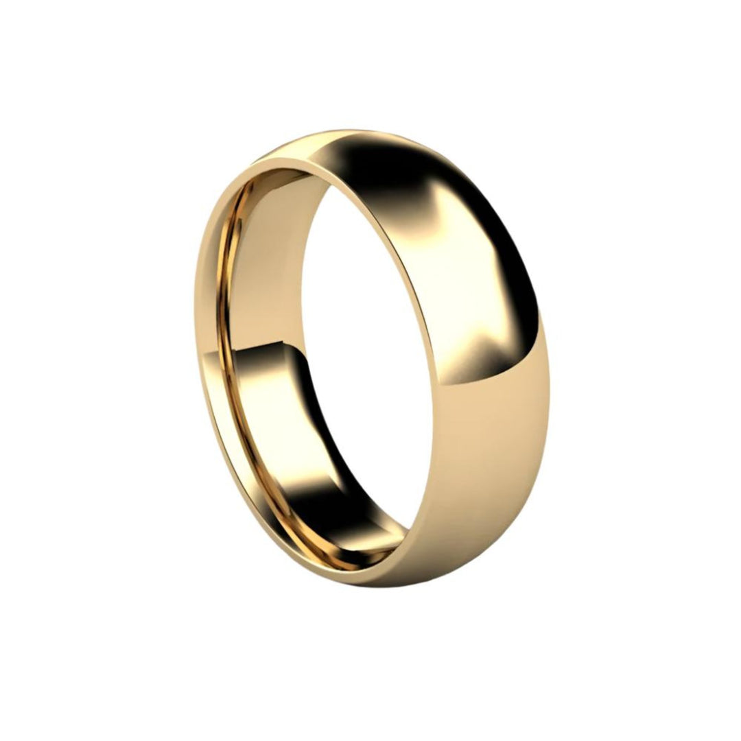 Unisex Gold Wedding Band, 6mm Comfort Fit Wedding Ring, Half Round, 14K Yellow Gold 