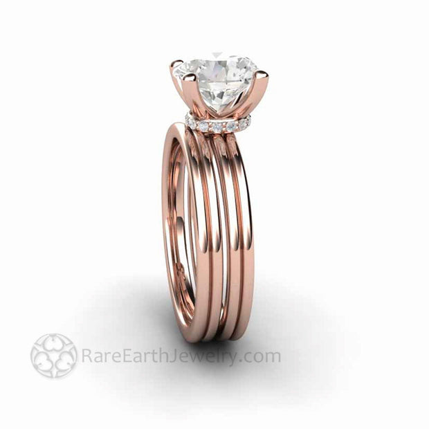 8mm 2 Carat Forever One Moissanite Solitaire Engagement Ring 18K Rose Gold - Wedding Set - Rare Earth Jewelry