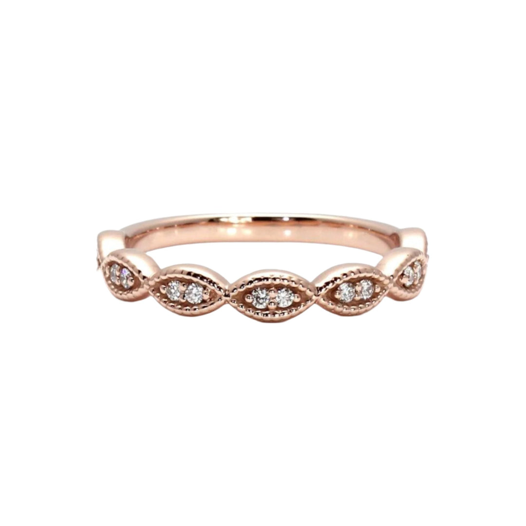 Vintage Style Diamond Stacking Ring, Scalloped Design, Dainty Diamond Anniversary Band